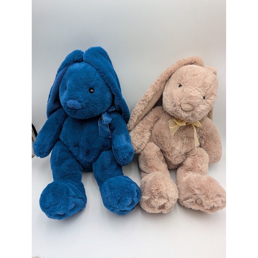 Walmart Plush Bunny Blue Tan Lot 2 Long Ear Ribbon Bow 20 Inch